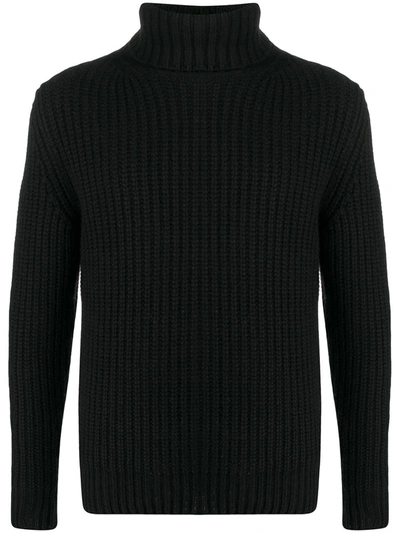 Incentive! Cashmere Chunky Rib Knit Roll Neck Cashmere Jumper In Black