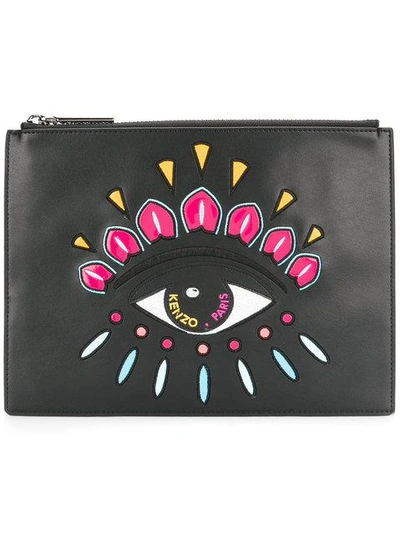 Kenzo Eye Embellished Leather Clutch In Black