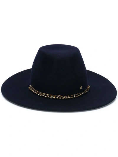 Maison Michel Kyra Fedora Hat With Chain In Blue