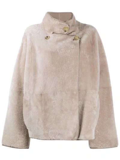 Blancha Shearling Wrap Front Jumper In Neutrals