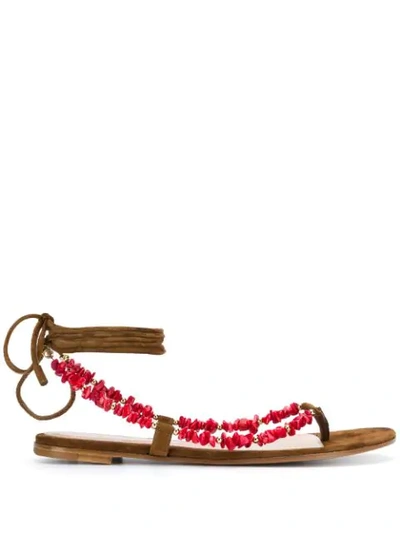 Gianvito Rossi Embellished Ankle-tie Sandals In Red