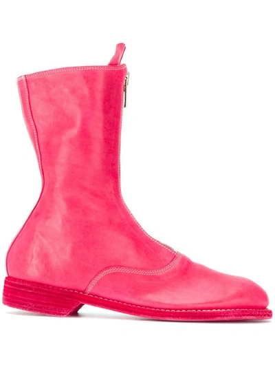 Guidi Zip-front Leather Boots In T Pink