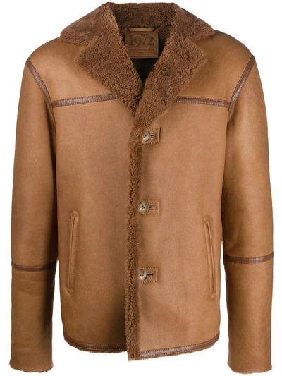 Desa 1972 Notch Lapel Shearling Jacket In Brown