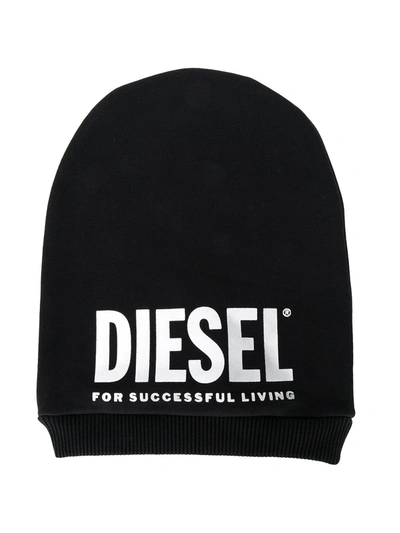 Diesel Kids' Logo-print Cotton Beanie In Black