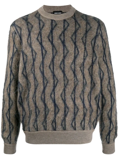 Giorgio Armani Zig-zag Striped Knit Jumper In Brown