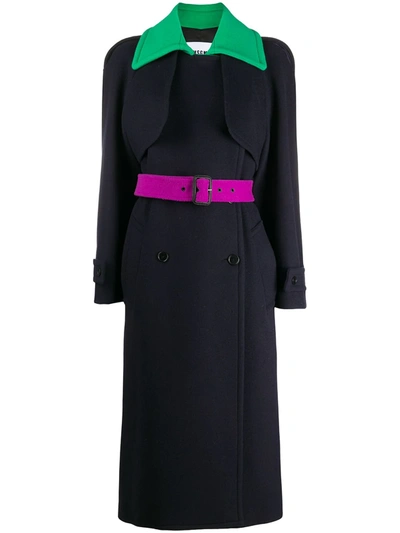 Msgm Colour-block Belted Coat In Blue