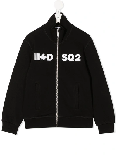 Dsquared2 Teen Logo-print Zip-up Jacket In Black