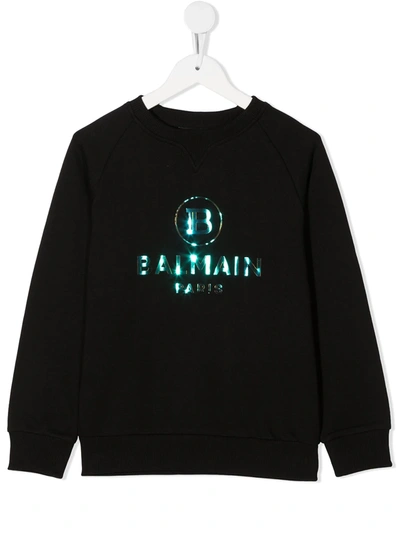 Balmain Kids' Logo-print Cotton Sweatshirt In Black