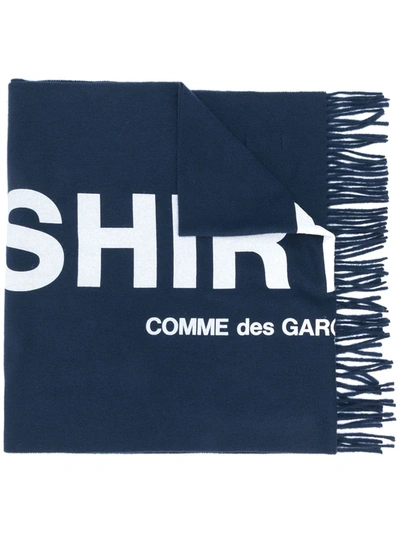 Comme Des Garçons Shirt Logo Intarsia Wool Scarf In Blue,white