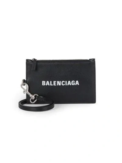 Balenciaga Cash Leather Zip Pouch In Black White