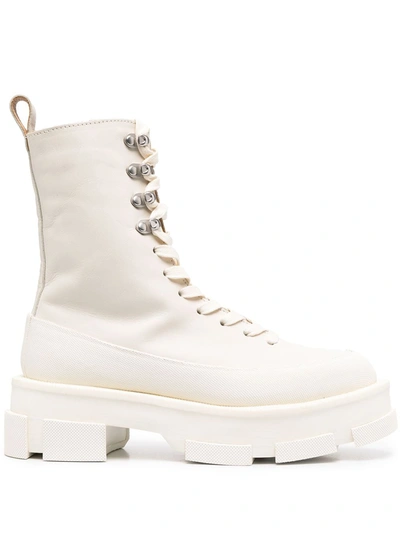 Both Gao' Leather Platform Combat Boots In White