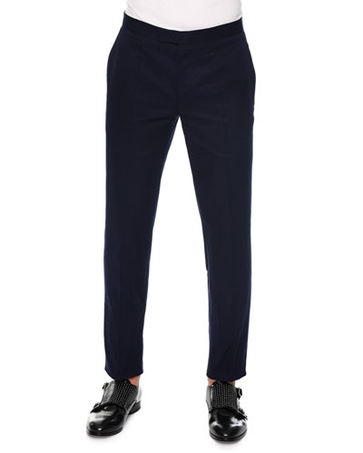Alexander Mcqueen Flat-front Wool/mohair Trousers, Navy | ModeSens