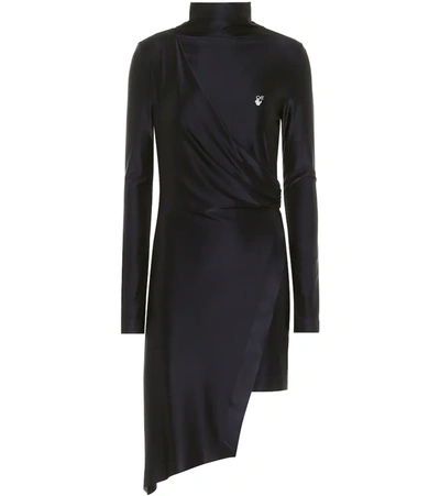 Off-white Logo Print Draped Asymmetric Dress In Blue