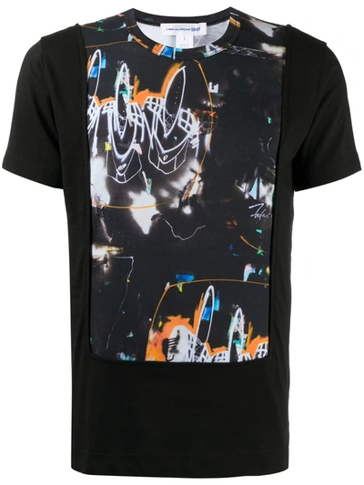 Comme Des Garçons Shirt Abstract Print Panelled T-shirt In Black