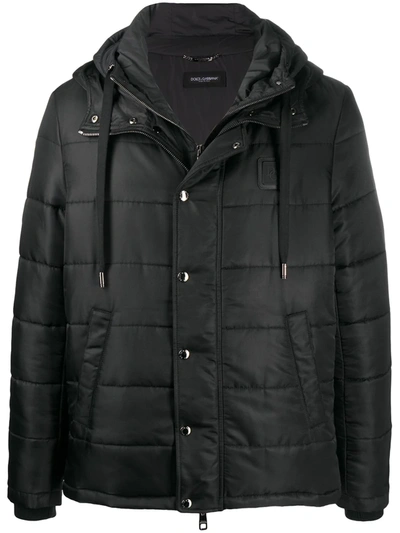 Dolce & Gabbana Hooded Puffer Jacket In Black