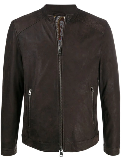 Etro Band-collar Jacket In Brown