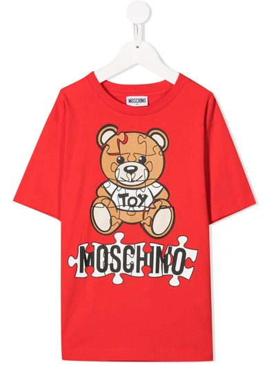 Moschino Teen Jigsaw Teddy Bear Print T-shirt In Red