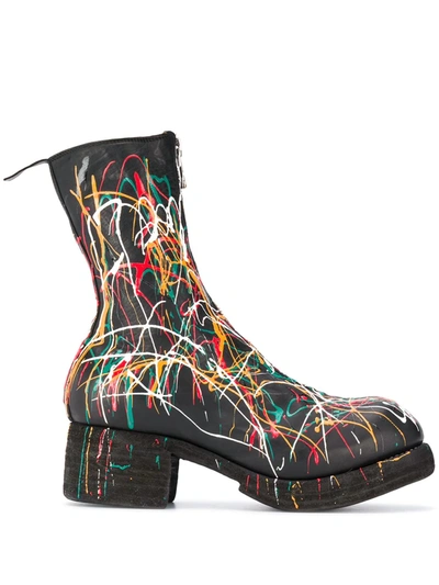 Guidi Paint Splattered Ankle Boots In Black
