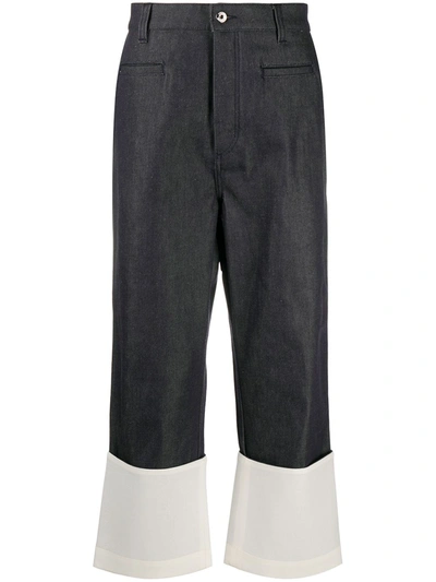 Loewe Contrasting Panel Cropped Jeans In Blue