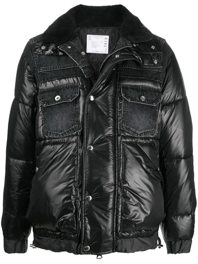 Sacai Padded Jacket With Denim Detailing In Black