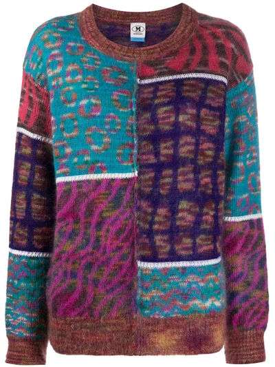 M Missoni Panelled Print Round Neck Jumper In Pink