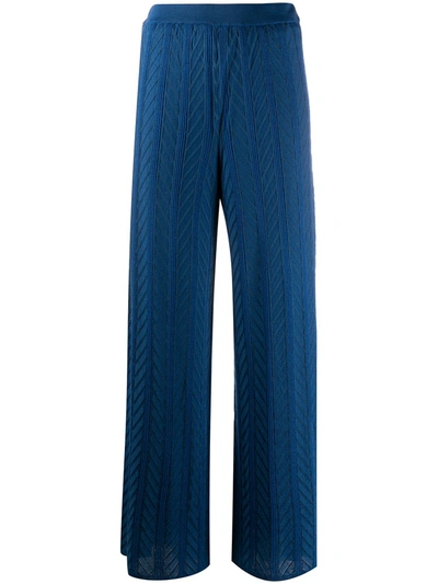 M Missoni Chevron Stripe Knit Trousers In Blue