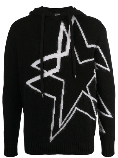N°21 Star Intarsia Knitted Hoodie In Black