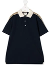 Gucci Kids' Cotton Piquet Polo Shirt W/ Logo Bands In Blue