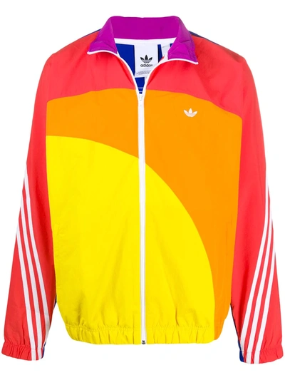 Adidas Originals Off-centre Pride Colour-block Windbreaker In Orange