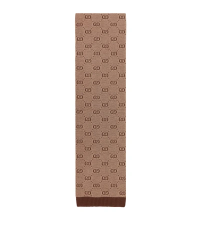 Gucci Kids' Logo Jacquard Wool & Cotton Scarf In Beige