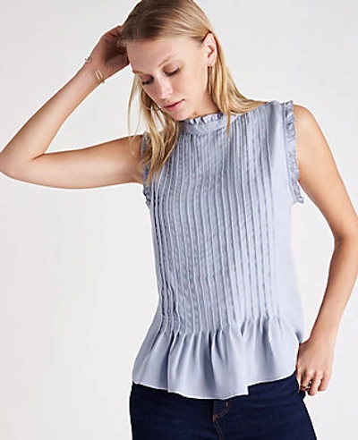 Ann Taylor Ruffle Pintucked Shell Top In Blue Marble