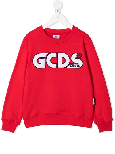 Gcds Embroidered Logo Cotton Sweatshirt In Rosso