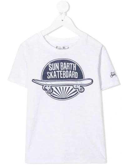Mc2 Saint Barth Kids' Skateboard Print T-shirt In White