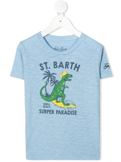 Mc2 Saint Barth Kids' Dino Surfing Print T-shirt In Blue