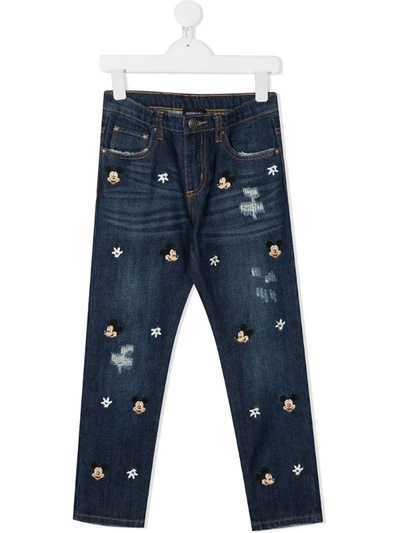 Monnalisa Kids' Embroidered Mickey Mouse Jeans In Blue