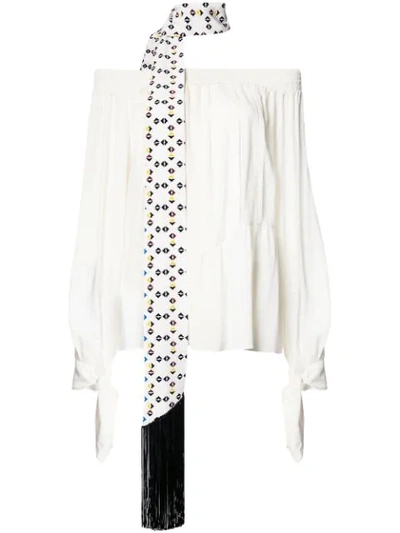 Derek Lam Shirred Silk Off-the-shoulder Blouse In Silk White