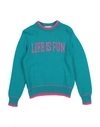 Alberta Ferretti Kids' Light Blue Sweater For Girl With Writing In Turquoise