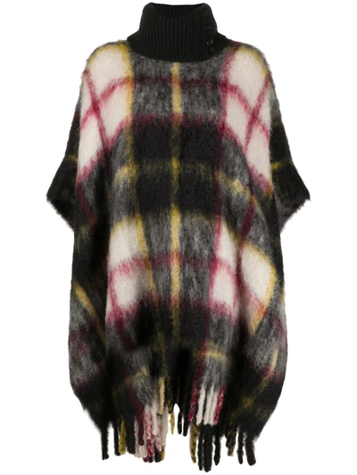 Jil Sander Check Pattern Roll Neck Poncho In Multicolor