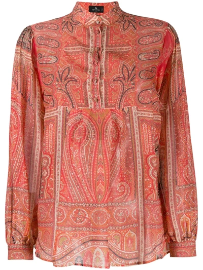 Etro Paisley-print Sheer Blouse In Red