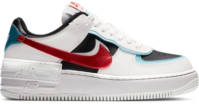 Pre-owned Nike Air Force 1 Low Shadow Bleached Aqua Chile Red (women's) In Summit White/bleached Aqua-black-chile Red
