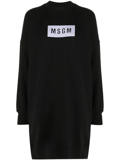 Msgm Logo Print Cotton Jersey Sweat Dress In Black