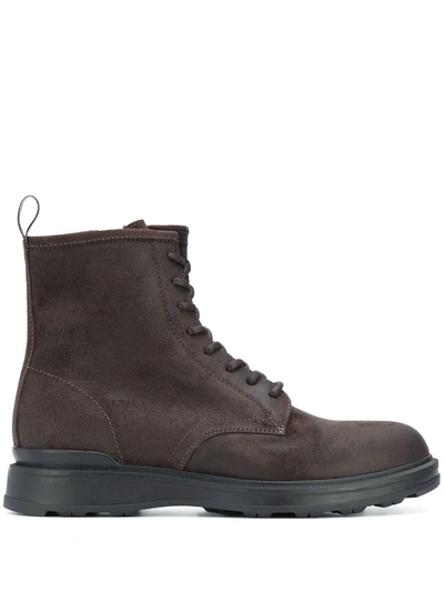 Woolrich Chamois Leather Combat Boots In Brown
