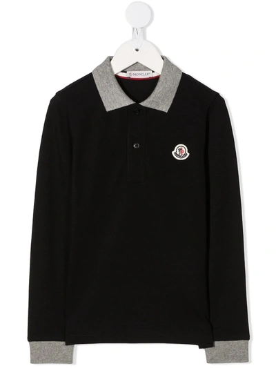 Moncler Kids' Logo Patch Polo Shirt In Black