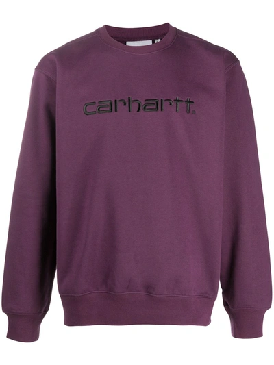 Carhartt Long-sleeved Embroidered Logo Jumper In Purple