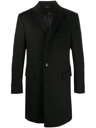 Z Zegna Fitted Single-breasted Coat In Black