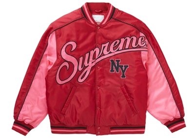 Pre-owned Supreme  Contrast Script Varsity Jacket Red