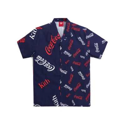 Pre-owned Kith  X Coca-cola Printed Camp Collar Shirt Navy