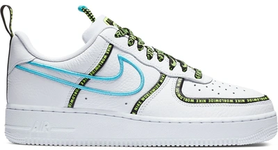 Pre-owned Nike  Air Force 1 Low Worldwide White Blue Fury Volt In White/blue Fury-black-white