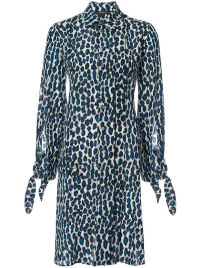 Derek Lam Leopard-print Pleated Shirtdress, Blue In Blue Multi