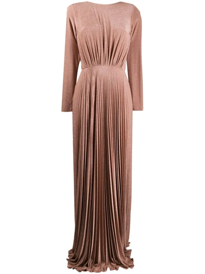 Elisabetta Franchi Pleated Metallic Evening Dress In Pink